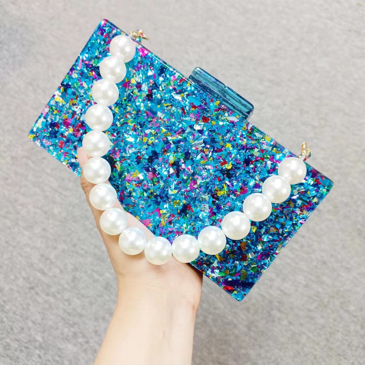 Luxury Bags Green - Luxe acryl kralen clutch tas voor