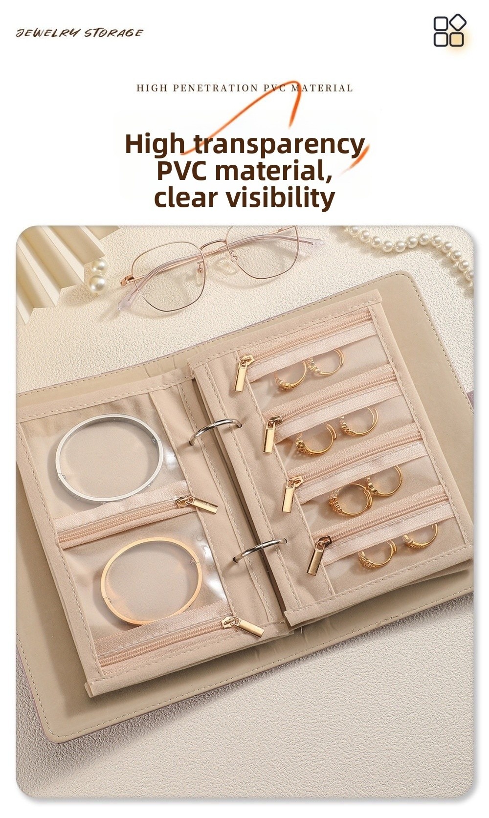 Luxury Bags List - Transparant sieradenopbergboek van fluweel met ritssluiting,