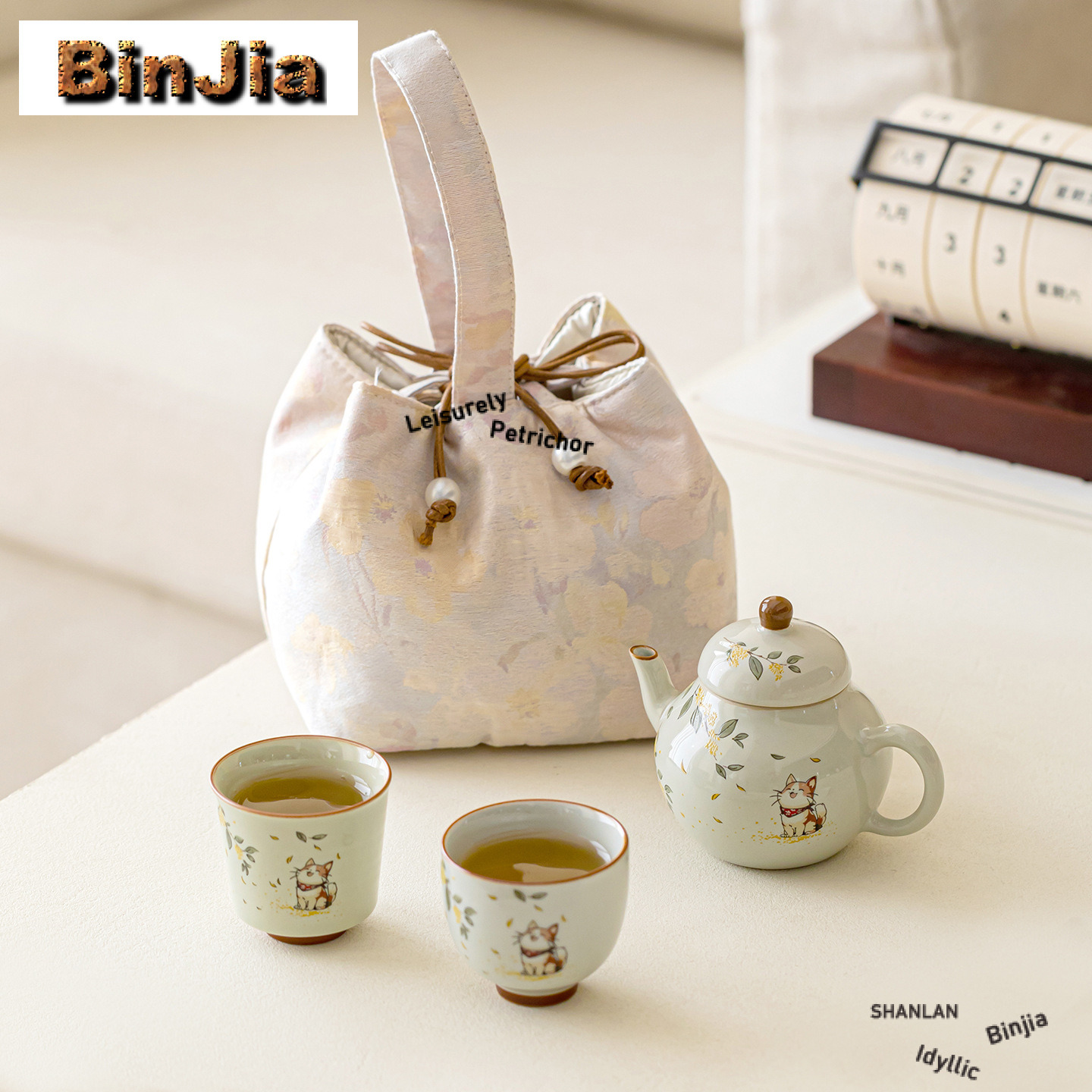 Luxury Bags Hand Painted - Handgeschilderde Osmanthus Kitten Reizen Theeservies Kit