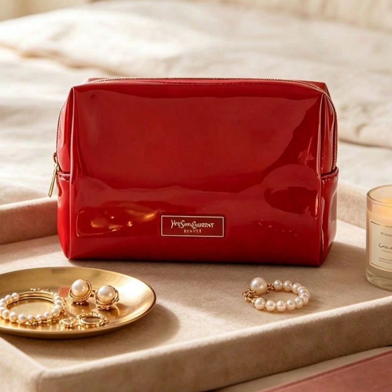 Luxury Bags Ysl - YSL BEAUTE Rode Kunstleren Make-up Tas,