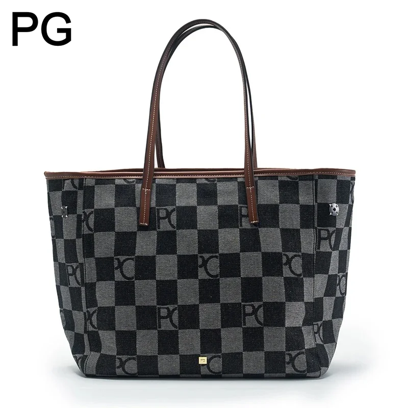 Tote Bag Leather Monogram - PG Checkerboard Monogram Tote Bag Dames