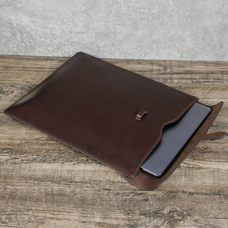 Briefcase Leather Slim - Vintage Echt Lederen Laptophoes, Slank Envelopmodel,