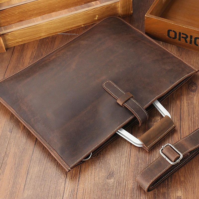 Briefcase Leather Slim - Heren topnerf Crazy Horse lederen aktetas