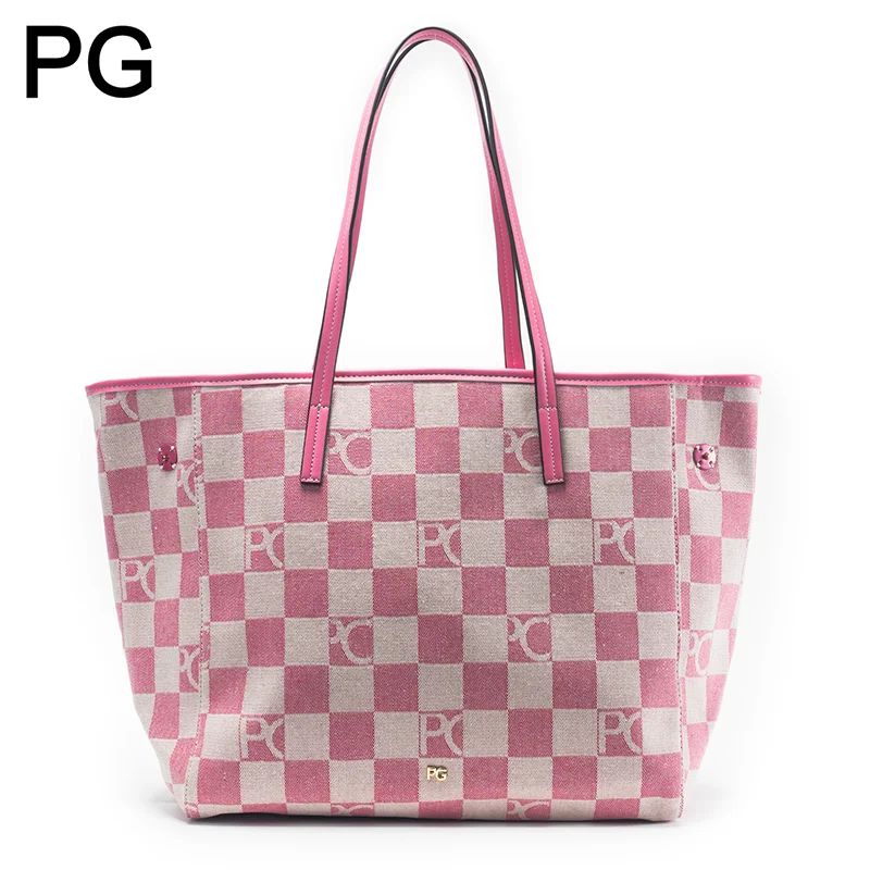 Tote Bag Leather Monogram - PG Retro Dames Geruite Tote Bag