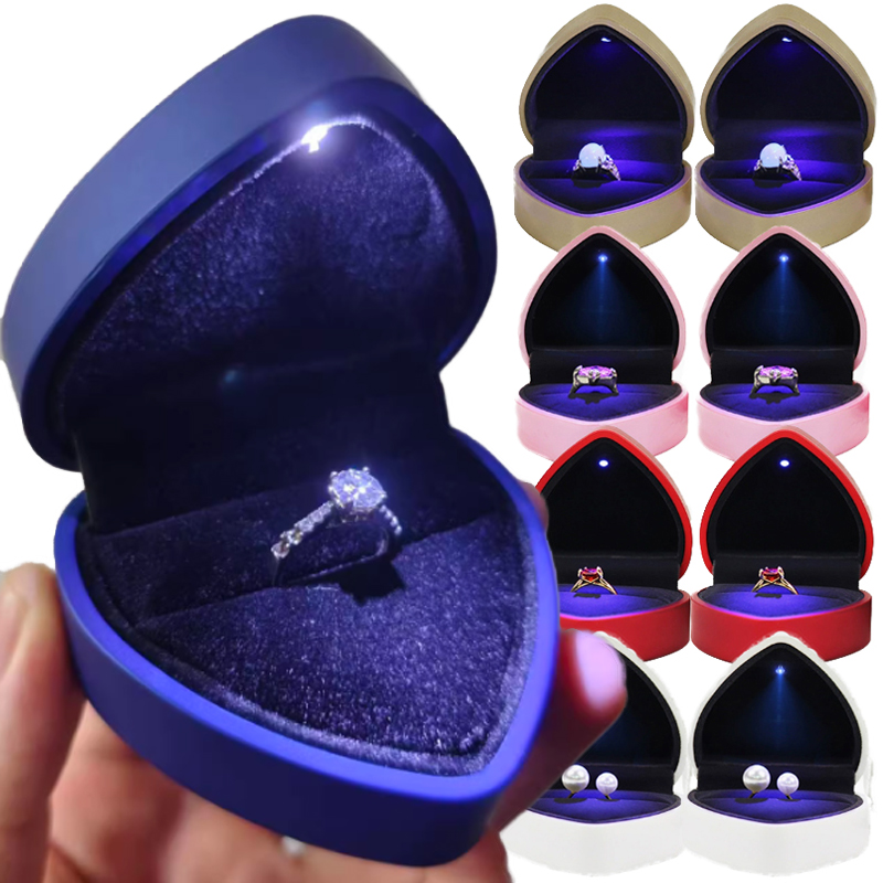 Luxury Bags List - Creatieve LED-sieradenringdoos Luxe hartvormige ringdoos Displayverpakkingsdoos